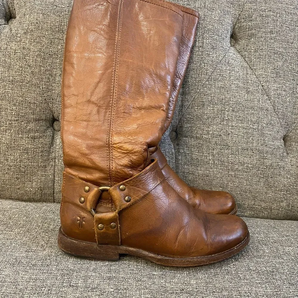 Frye Phillip Harness Tall Brown Boots Women’s Size 6.5